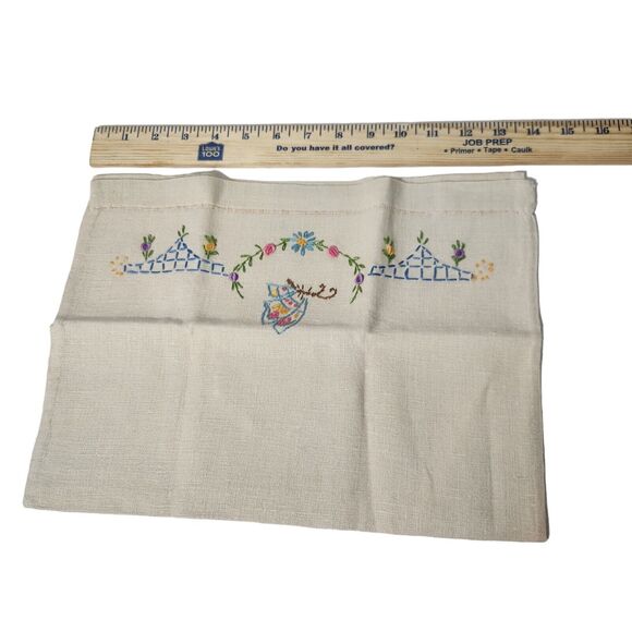 VTG LG LINEN KITCHEN DISH TEA EMBROIDERED TOWEL WITH BUTTERFLY COLORFUL FLOWERS - Picture 3 of 4